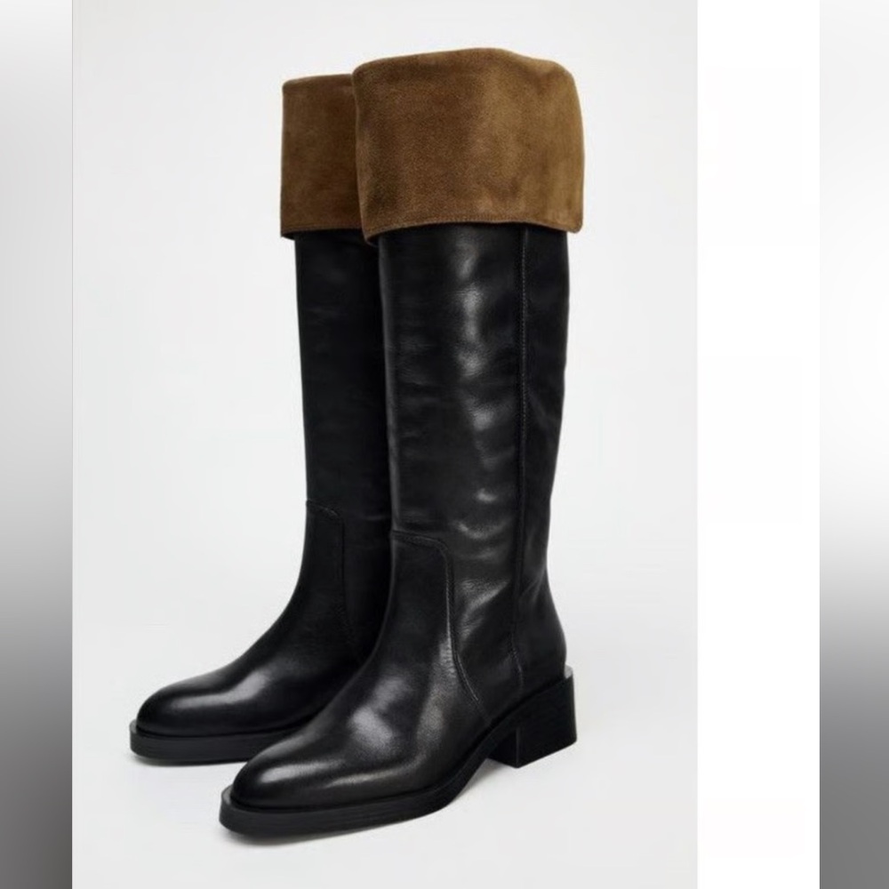 New with tags: Zara Black & Brown Leather Over the Knee Boots